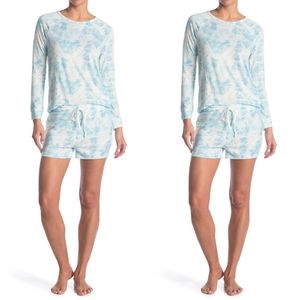 NWT KIKIT Pajama Short Set Lounge Wear Cozy Set Soft Aqua Tie Dye Size M